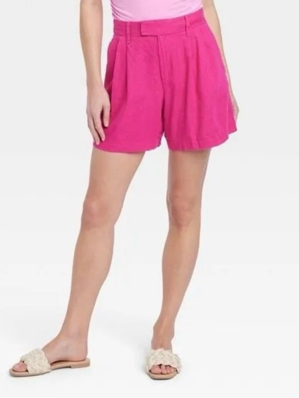 Hot Pink Linen High-Waist Women's Shorts